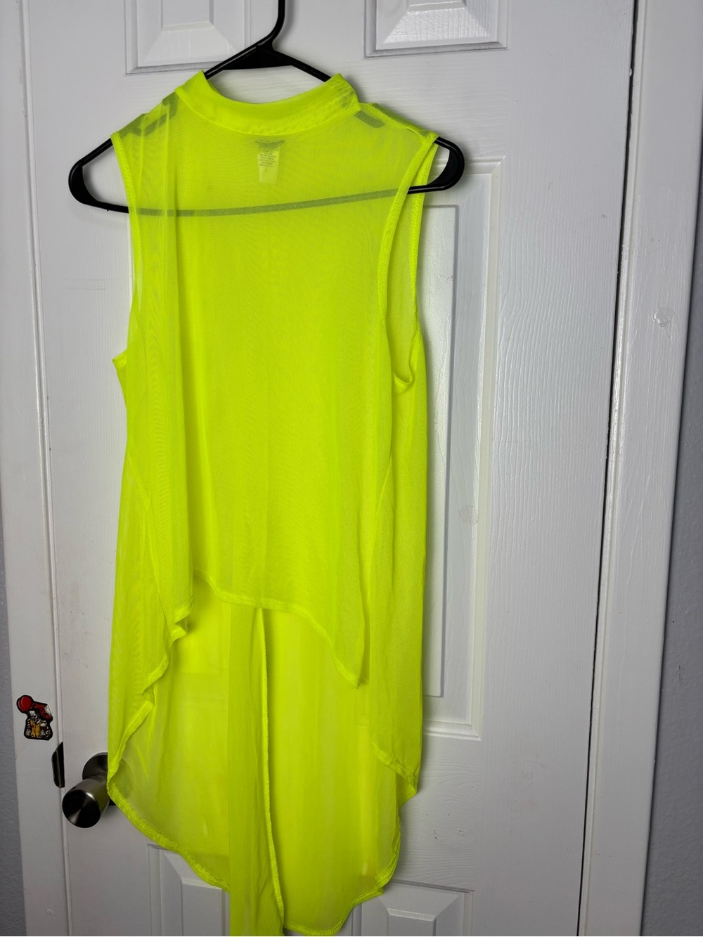 Neon lime green blouse a semi-sheer material mock neck/high collar Size Large